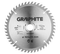 GRAPHITE Saw blade, plunge-cutting, Widia, 165 x 20 mm, 48 ATB teeth, disc thickness 1.4 mm, tooth thickness 2.0 mm, reductions: 20 x 16 mm.