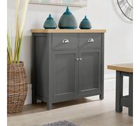 Graphite Sideboard 2 Door 2 Drawer 36mm Oak Top Storage Cupboard Shelf Metal Handles