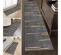 GRAPKS Modern Grey and Gold Carpet Runners for Hallway, 60cm/70cm/80cm/100cm Wide Narrow Runner Rug Entryway Corridor or Kitchen Non-slip Area Rug (Size : 60x200cm/2ftx6.6ft)