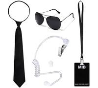 Graplan 5 PCS Agent Costume Accessories Set, Security Guard Accessories, Secret Agent Fancy Dress Kit with Black Sunglasses, Zip Tie, Earpiece, ID Card for Men, Women and Children