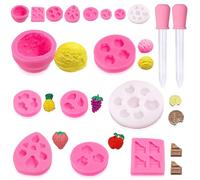 Graplan 8 PCS Fruit Silicone Moulds, 3D Ice Cream, Pineapple, Apple, Strawberry & Grapes Moulds, Fondant Mould for Jelly, Mini Chocolate, Cupcake Topper Decoration Supplies