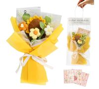 Graplan Crochet Flowers Bouquet, Gifts for Teachers, Handmade Knitted Sunflower as Emotional Support Plant for Anniversaries, Mother's Day, Valentine's Day, Christmas- Includes Greeting Card