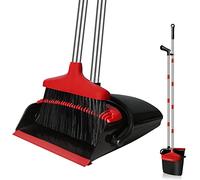 GRAREND Broom and Dustpan Set for Home, Upright 55" Broom and Dustpan Combo with Long Handle, Lobby Broom Sweeping for House Kitchen Room Office Indoor Floor Cleaning Supplies Housewarming Gift - Red