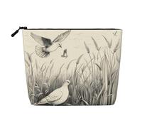 Grass and Dove Print Cosmetic Bag for Women,Faux Linen Makeup Bag Large Capacity,Perfect for Travel Daily Use