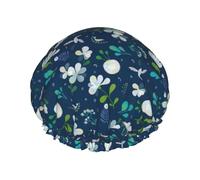 Grass and dove Print Double Layer Waterproof Shower Cap Women Men Reusable Bath Hair Caps Elastic Band