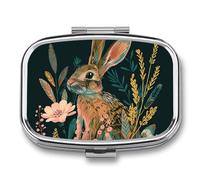 Grass and Rabbit Travel Pill Organizer - Daily Pill Box to Hold Vitamins, Portable Pill Case Cod Liver Oil Storage Box with 2 Compartment for Pocket Purse