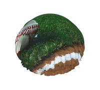Grass Baseball Softball Print Shower Cap,Elastic And Reusable Double Layer Waterproof Bathing Shower Hat