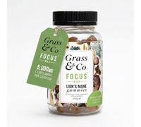 Grass & Co. Focus Max Mushroom Gummies, Vegan Lions Mane Gummies 5000mg with Vegan Algae Omega 3, Korean Ginseng, Vitamin B & Vitamin D, Elderflower & Lemon Flavour, 60 Count, High Strength