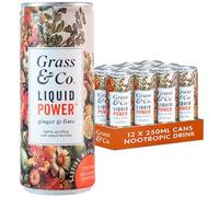Grass & Co. Nootropics Drinks | Energy Drink with Vitamin B12, Shiitake Mushroom (1000mg), Holy Basil, Natural Caffeine & More | Liquid Power | Ginger & Lime | Low Sugar | Vegan | 12 x 250ml Cans