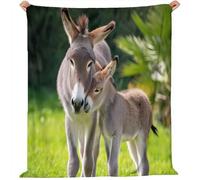 Grass Donkey Print Throw Blanket 80x150 cm - 3D Design Thermal flannel Green Blankets for Sofa Bed Settee Couch, small Warm Cosy Cuddly Fluffy Throws