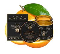 Grass-Fed Beef Tallow Balm With Raw Honey, Natural Honey & Beeswax Moisturizer, Smooth Skin - Handmade All-Natural Moisturizer, Fast-Absorbing, No Greasy for Sensitive Dry Skin Repair (Citrus)