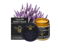 Grass-Fed Beef Tallow Balm With Raw Honey, Natural Honey & Beeswax Moisturizer, Smooth Skin - Handmade All-Natural Moisturizer, Fast-Absorbing, No Greasy for Sensitive Dry Skin Repair (Lavender)