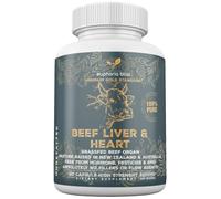 Grass Fed Desiccated Beef Liver & Heart Capsules 2250mg (120 Pills, 750mg Each) - CoQ10 - Energy - Digestion - Heart - Detoxification Non-GMO - Freeze Dried - Pasture Raised Undefatted in New Zealand
