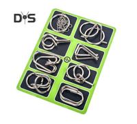 (grass green) 8Pcs/Set Metal Puzzle Ring Brain Teaser 3D Wire Puzzle Game Kids Adults Mind Logic IQ Test Educational Unlock Interlock Toy Toddlers Boys Girls Gift