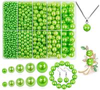 Grass Green Pearl Beads for Jewelry Making, 1750pcs Green Pearl Craft Bead with Hole 4mm 6mm 8mm 10mm 12mm Loose Spacer Bead for Necklace Bracelet Earrings Choker Wedding Dress Decor