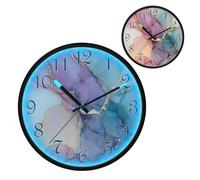 Grass Green Rose Gold Ink Painting Night Light Wall Clock LED Wall Clocks Silent Battery-Operated Glow in The Dark Large Digital Display for Bedroom Living Room Kitchen, 12 Inch