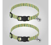 Grass Green Yellow Stripe Pattern Doodle Art Collars for Small Dogs Quick Release Buckle Female Dog Collars 2 Pack