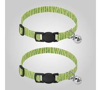 Grass Green Yellow Stripe Pattern Doodle Art Dog Collars for Small Dogs Adjustable Girl and Boy Dog Collars 2 Pcs