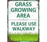Grass Growing Area Please Use Walkway Yard Sign, Keep Off Grass Do Not Step Drive or Park Metal Sign for Lawn Garden, New Lawn Protect 14x20 CM Rustic Aluminum Plaque Outdoor Decor