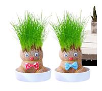 Grass Heads - 2Pcs | Growing Grass Head Doll | Potted Plant | Head Planter | Plant Toy For Kids, Home & Classroom Decor, Educational & Fun, Butterfly Accessory