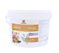 Grass Lawn & Vegetable Growmore Fertiliser 2.5kg - Treats 50m2 - 7-7-7 Nitrogen-Phosphorus-Potassium Ratio - All-Purpose Fertilizer - Easy-Use Granular Feed with Gradual Nutrient Release - Seedzbox