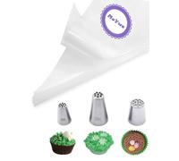 Grass Piping Nozzle and Bag,3 Grass Icing Tips with 20 Piping Bags Disposable Pastry Bags 12 Inch for Cake Cookie Decorating
