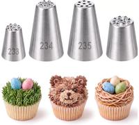 Grass Piping Nozzle Set, 4 Pcs Stainless Steel Grass Icing Tips, Cake Decorating Piping Nozzles for Cupcakes, Biscuits & Buttercream