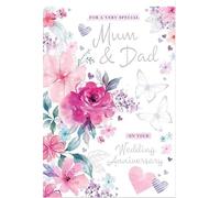 Grass Roots 'For a Very Special Mum & Dad' Wedding Anniversary Wishes Card - Gorgeous Floral Design - Flittered Finish with Butterflies