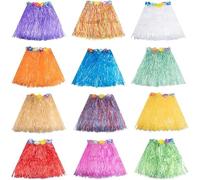 Grass Skirt Hawaiian Luau Hula Skirts Party Decorations Favors Supplies Grass Skirts for Adult Elastic Hibiscus Flowers Tropical Skirt, Party, Birthday, Celebration 40CM, 12Pack