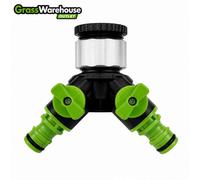 Grass Warehouse 2 Way Garden Tap Connector Splitter Dual Hose Adapter With Valves