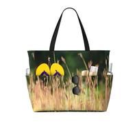 Grasses View Print Large Waterproof Beach Tote Bag for Women with Zip and Pockets Foldable Handbag for Travel Pool Shopping Holiday Gym