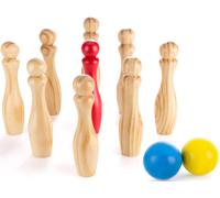 Grasshopper Games | Wooden Skittles Bowling Set for Kids, Outdoor Indoor Educational Wooden Skittles, Complete Classic Set for Kids and Adults