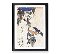 Grasshopper & Morning Glory Flowers by Utagawa Hiroshige Framed Print | A2 Black Framed Wall Art | Ready to Hang | Asian Floral Picture | Living Room Bedroom Lounge Office