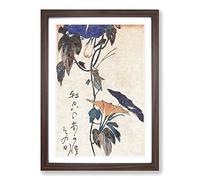 Grasshopper & Morning Glory Flowers by Utagawa Hiroshige Framed Print | A2 Walnut Framed Wall Art | Ready to Hang | Asian Floral Picture | Living Room Bedroom Lounge Office