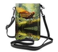 Grasshopper on a branch Lightweight leather crossbody phone bag, women's shoulder bag cell phone wallet, travel bag with credit card slots,