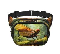 Grasshopper on a branch Printed multifunctional waist bag, unisex trendy messenger bag, travel sports storage bag