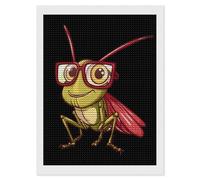 Grasshopper Wearing Eyeglasses Praying Mantis Insect Diamond Painting Kits Round Full Drill Cross Stitch Art Pictures for Home Wall Decor 12"x16"