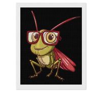 Grasshopper Wearing Eyeglasses Praying Mantis Insect Diamond Painting Kits Round Full Drill Cross Stitch Art Pictures for Home Wall Decor 16"x20"