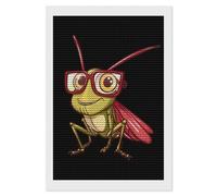 Grasshopper Wearing Eyeglasses Praying Mantis Insect Diamond Painting Kits Round Full Drill Cross Stitch Art Pictures for Home Wall Decor 8"x12"