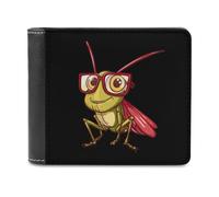 Grasshopper Wearing Eyeglasses Praying Mantis Insect Men's Bifold Wallet Slim Cash Card Holder Leather Purse