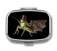 Grasshopper Wearing Top Hat and Tie Cute Travel Pill Organizer Portable Small Square Medicine Case Box for Pocket Purse