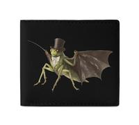 Grasshopper Wearing Top Hat and Tie Trendy Bifold Wallet for Men Classic Lightweight ID Window Leather Wallets