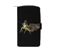 Grasshopper Wearing Top Hat and Tie Trendy Zipper Wallets for Men Women Classic Leather Pouch Credit Card Coin Purse