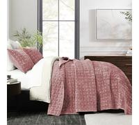 Grassix Luxury Velvet Quilt Set King Size, 3 Pieces Lightweight Velvet Comforter with Pillow Shams, Geometric Quilted Bedspread Coverlet Bedding Set for All Seasons, Blush Pink, 108"x96"