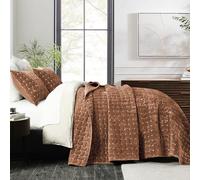 Grassix Velvet Quilt King Size - Luxury Cozy Burnt Orange Quilt Set, Lightweight Soft Velvet Comforter, Geometric Coverlet Bedspreads with 2 Shams for All Seasons