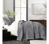 Grassix Velvet Quilt King Size - Luxury Cozy Dark Grey Quilt Set, Lightweight Soft Velvet Comforter, Geometric Coverlet Bedspreads with 2 Shams for All Seasons