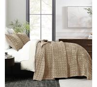 Grassix Velvet Quilt Set Queen Size, Luxury Geometric Design, Beige Taupe