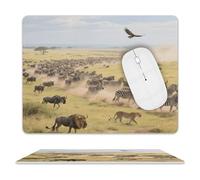 Grassland Animal Migration Mouse Pad Leather, Mousepad Portable for Computers, Laptop, Office & Home, Desk Pad Non-Slip Modern Design 10 X 8 Inch