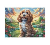 Grassland Cute Poodle 500 Pc DIY Jigsaw Puzzle Animal Pet Wildlife Puzzles for Adults Teens Hard Challenging Team Building Stress Reducing Autumn High-grade Rigid Cardboard 500 PCS