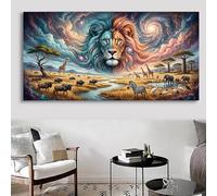 Grassland Diamond Art Lion Diamond Painting Kits, 5D Crystal Art Kits for Adults Gems Arts and Crafts for Adults, DIY Square Full Drill Rhinestones Mosaic Kit for Home Wall Decor 70x140cm, Cod-116